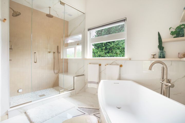 Spa bath with steam shower and soaking tub